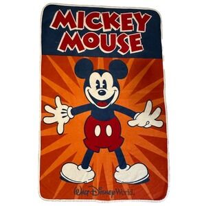 Walt Disney World Mickey Mouse Throw Blanket Disney Parks Orange Navy 58x38